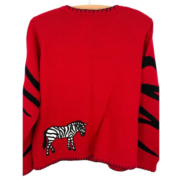 Ronnie Salloway Womens Red Knit Cardigan‎ Zebra Pattern M - Picture 2 of 8